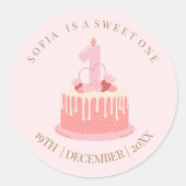 Roze Sweet One 1e verjaardagsfeestje  Ronde Sticker (Voorkant)