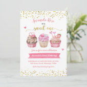 Roze Sweet One Girl Birthday Uitnodiging (Staand voorkant)