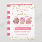 Roze Sweet One Girl Birthday Uitnodiging (Voorkant / Achterkant)