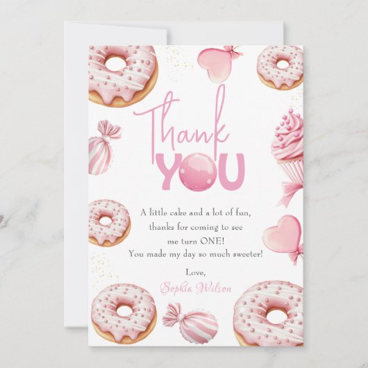 Roze Sweet One Verjaardag Bedankt (Voorkant)
