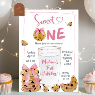 Roze Sweet One Verjaardagsfeest Illustratie Kaart