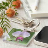 Roze Sweet Pea Flower Sleutelhanger (Voorkant Rechts)