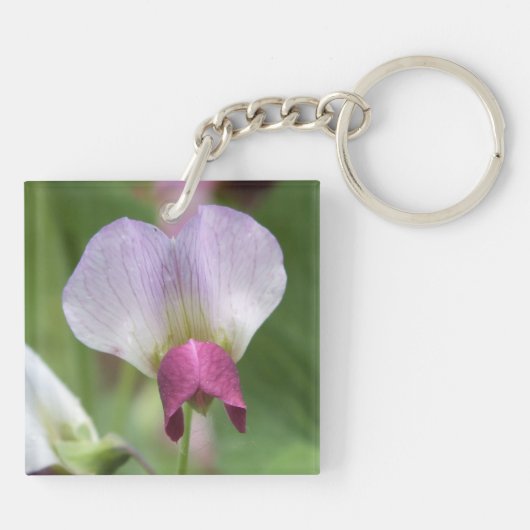 Roze Sweet Pea Flower Sleutelhanger (Achterkant)