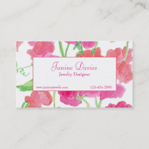 Roze Sweet Peas Waterverf Flowers Custom Visitekaartje