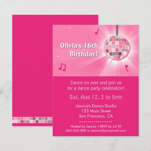 Roze Sweet Sixteen Disco Dans Verjaardagsfeestje Kaart (Voorkant / Achterkant)