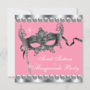 Roze Sweet Sixteen Masquerade Feest Uitnodigingen