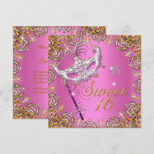 Roze Sweet Sixteen Sweet 16 Masquerade Goud Kaart