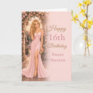 Roze Sweet Sixteen Verjaardagskaart Kaart