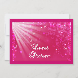 Roze Sweet Sixteen Vlinders & Sterren Kaart