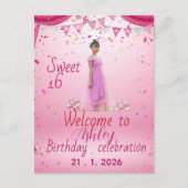 Roze Sweet Sixteen Welkom Bord, Foto Uitnodiging Briefkaart (Voorkant)