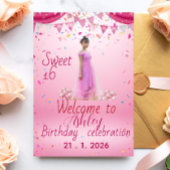 Roze Sweet Sixteen Welkom Bord, Foto  Uitnodiging Briefkaart
