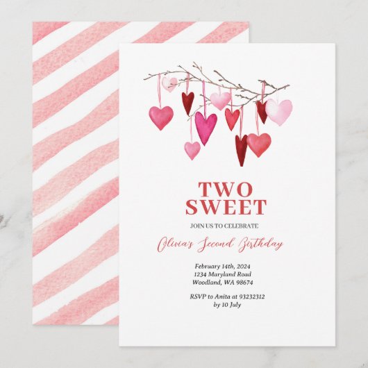 Roze Sweet Two Valentijn Hartballon Verjaardag Kaart (Voorkant / Achterkant)