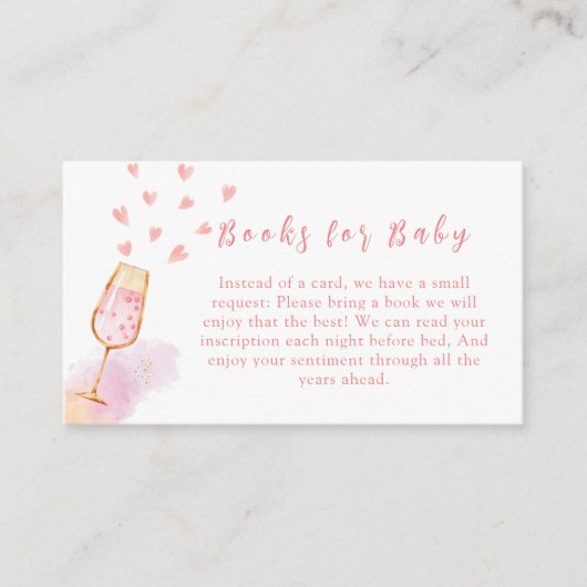 Roze Sweetheart Champagne Boeken voor Baby shower Informatiekaartje (Voorkant)