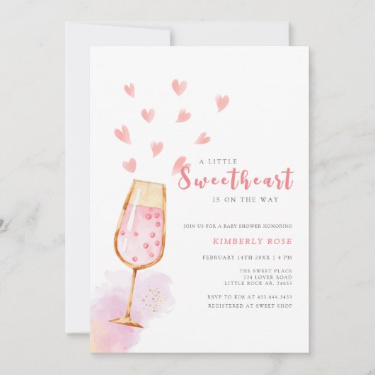 Roze Sweetheart Champagne Valentijns Baby shower Kaart (Voorkant)