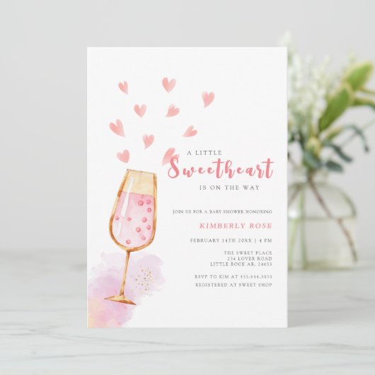 Roze Sweetheart Champagne Valentijns Baby shower Kaart (Staand voorkant)