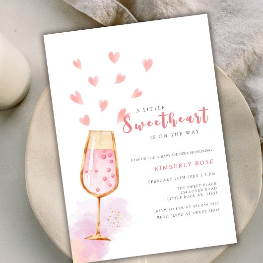 Roze Sweetheart Champagne Valentijns Baby shower Kaart