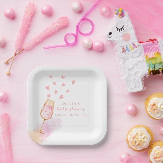 Roze Sweetheart Champagne Valentijns Baby shower Papieren Bordje (Feest)