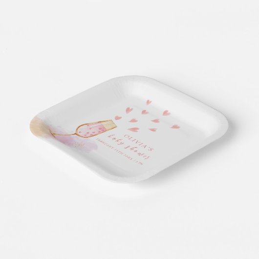 Roze Sweetheart Champagne Valentijns Baby shower Papieren Bordje (Gebogen)