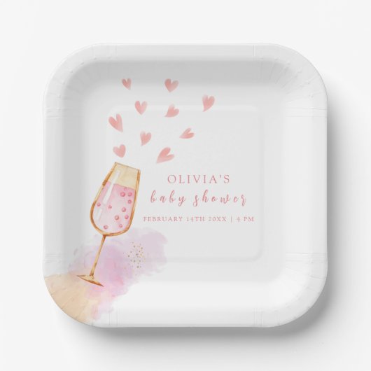 Roze Sweetheart Champagne Valentijns Baby shower Papieren Bordje (Voorkant)