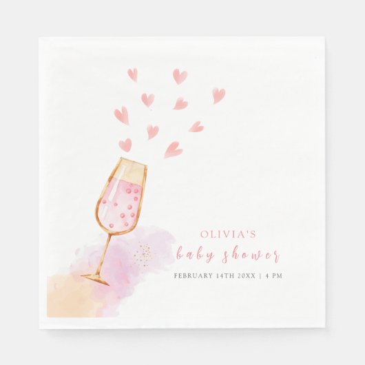Roze Sweetheart Champagne Valentijns Baby shower Servet (Voorkant)