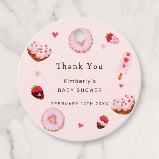 Roze Sweetheart Donuts Valentijns Baby shower Bedankjes Labels (Voorkant)