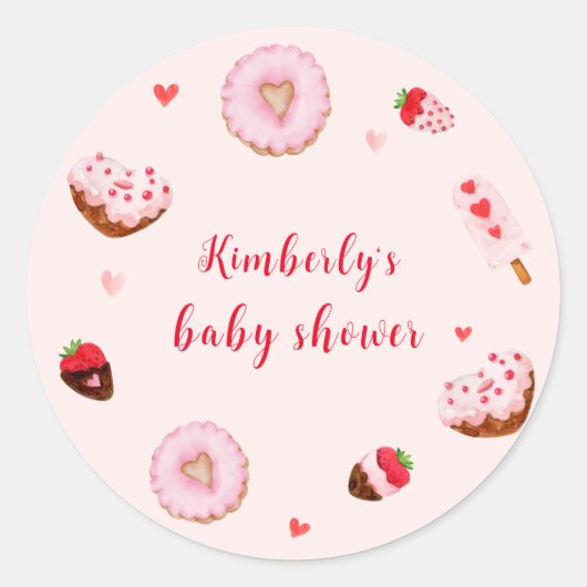 Roze Sweetheart Donuts Valentijns Baby shower Ronde Sticker (Voorkant)