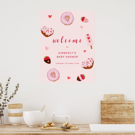 Roze Sweetheart Donuts Welkom Baby shower Poster (Keuken)