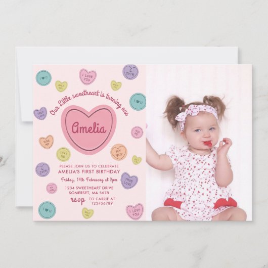 Roze Sweetheart Snoep Valentijn Verjaardagsfoto Kaart (Voorkant)