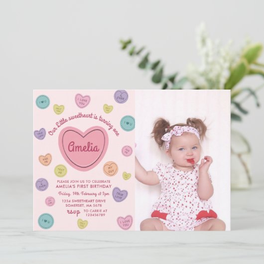 Roze Sweetheart Snoep Valentijn Verjaardagsfoto Kaart (Staand voorkant)