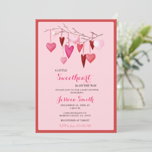 Roze Sweetheart Valentijn Baby shower voor meisje Kaart (Staand voorkant)