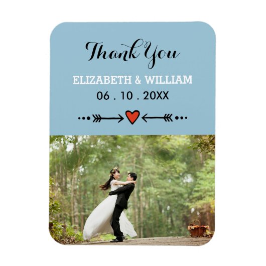 Roze Sweethearts & Arrows Blauwe Bruiloft Dank u Magneet (Verticaal)