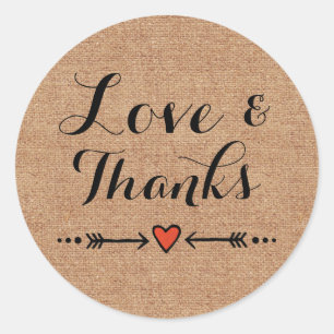 Roze Sweethearts & Arrows Burlap Liefde & Bedankt Ronde Sticker
