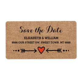 Roze Sweethearts & Arrows Burlap Save the Date Etiket