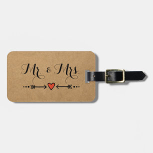 Roze Sweethearts & Arrows Rustic Style, Mr & Mrs. Bagagelabel