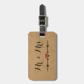 Roze Sweethearts & Arrows Rustic Style, Mr & Mrs. Bagagelabel (Voorkant verticaal)