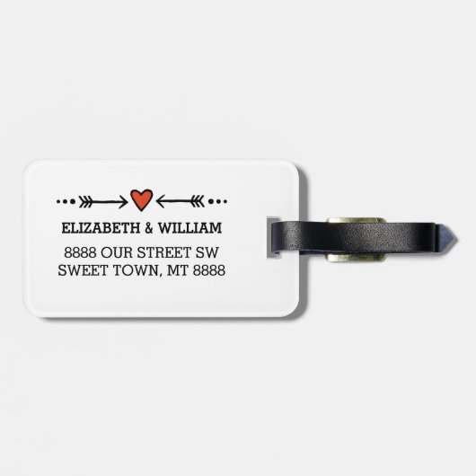 Roze Sweethearts & Arrows Rustic Surname Mr & Mrs. Bagagelabel (Achterkant horizontaal)