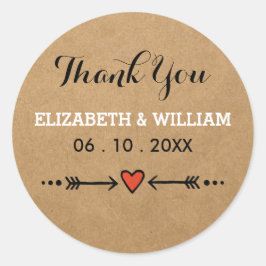 Roze Sweethearts & Arrows Rustic Wedding Dank je Ronde Sticker