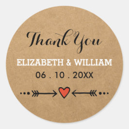 Roze Sweethearts & Arrows Rustic Wedding Dank je Ronde Sticker