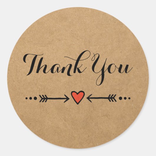 Roze Sweethearts & Arrows Rustiek Dank u Ronde Sticker (Voorkant)