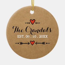 Roze Sweethearts & Arrows Rustiek Land Bruiloft Keramisch Ornament