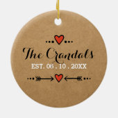 Roze Sweethearts & Arrows Rustiek Land Bruiloft Keramisch Ornament (Achterkant)