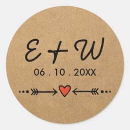 Roze Sweethearts & Arrows Rustieke bruiloft Initia Ronde Sticker