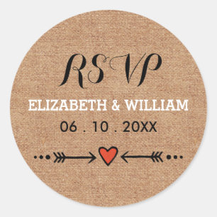 Roze Sweethearts & Arrows Rustieke Bruiloft RSVP Ronde Sticker