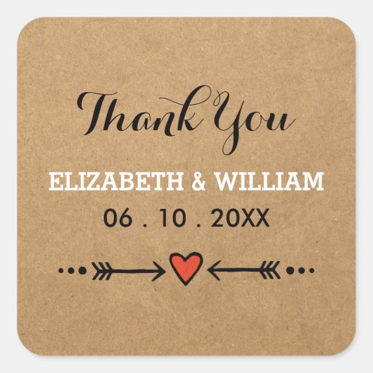 Roze Sweethearts & Arrows Vierkante bruiloft Dank  Vierkante Sticker (Voorkant)