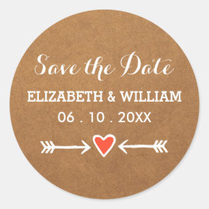 Roze Sweethearts & Arrows Wit Save the Date Ronde Sticker