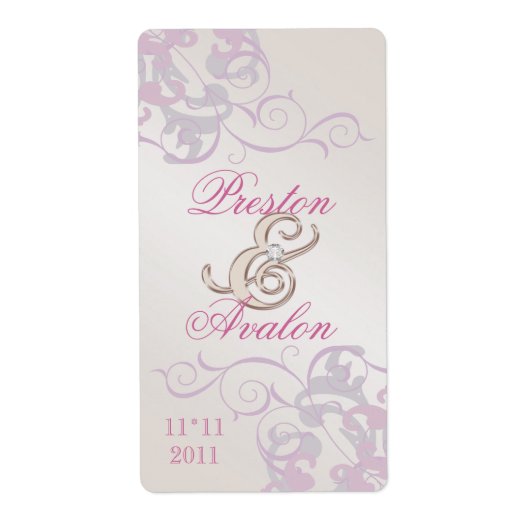 Roze Swirl Champagne Jeweled Wine Label (Voorkant)