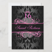 Roze Swirl Damask Sweet16 Verjaardag Uitnodigen Kaart (Voorkant)