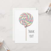 Roze Swirl Lollipop Flat Wenskaart Kaart (Voorkant / Achterkant in situ)