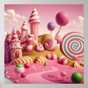 Roze Swirl Lollipop Snoep Landscène Poster