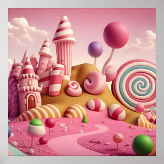 Roze Swirl Lollipop Snoep Landscène Poster